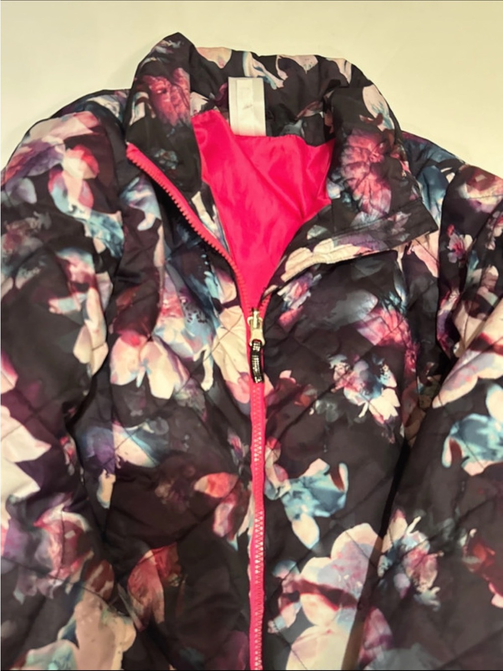 Gerry kids girls Floral Quilted Puffer Jacket - Pink/Black L 14/16 soft